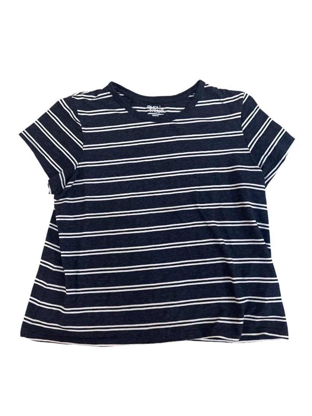 Time And Tru Womens T-Shirt XL (16-18)  Navy & White Striped Short Sleeve Basic